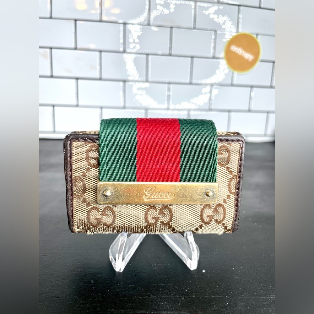 GUCCI SHERY LINE GG Logo Canvas 6 Ring Key Case Authentic